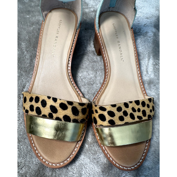 Loeffler Randall Henry Animal Print Gold Blue Block Heel Sandals Womens Size 7 - Picture 6 of 10